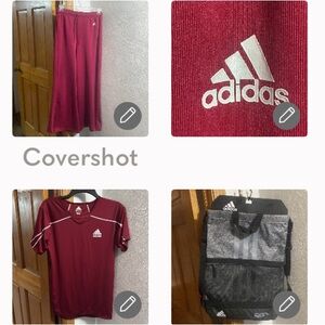 3 PIECE=Adidas wide leg pants S8/10+adidas tech-fit top szXL+adidas🎒sinch bag